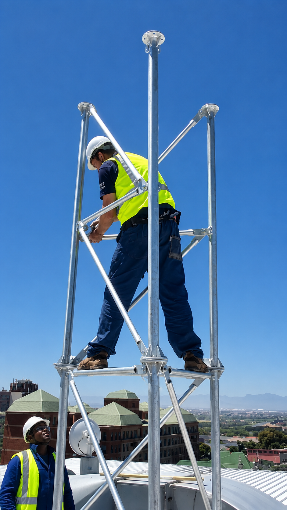 Omnicon mast under construction at a client site.